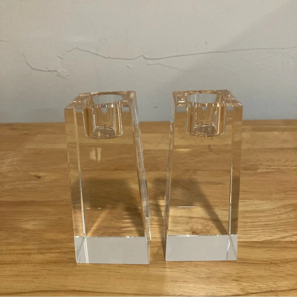 2 Crystal Candle Holders Oleg Cassini Kelly 4” Tall Clear Candlestick Set
